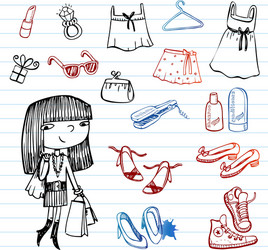 girl of fashion doodle set vector image