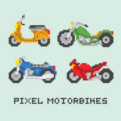 pixel art style motorbike isolated set vector image