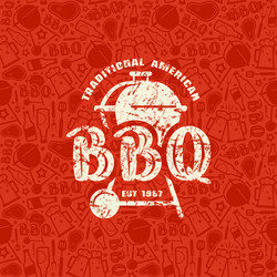 barbecue seamless pattern and emblem vector image