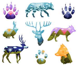 set animal silhouettes vector image