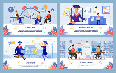 College student activities flat banners set vector