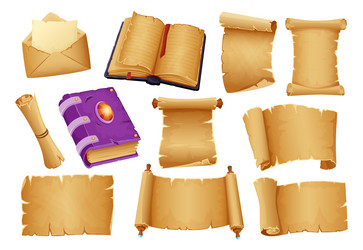 cartoon ancient books and parchment scrolls old vector image