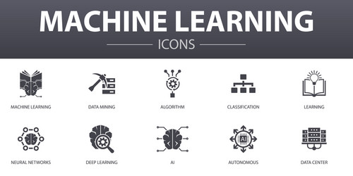 machine learning simple concept icons set vector image