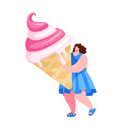 tiny female character carry huge fruit ice cream vector image