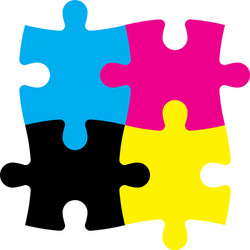 four jigsaw puzzle pieces in cmyk colors printer vector image