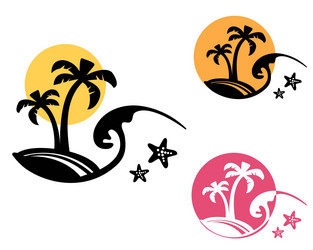 palm trees and ocean waves silhouette vector image