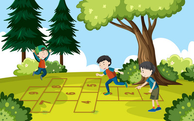 children playing hopscotch game at the park vector image