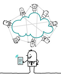 cartoon characters and cloud - connected vector image