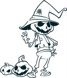 halloween pumpkin head scarecrow outlines vector image