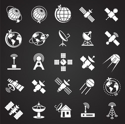 Satellite icons set on black background vector