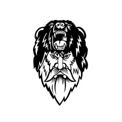 berserker wearing bear head skin black and white vector image