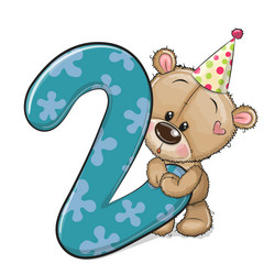 cartoon teddy bear and number two isolated vector image