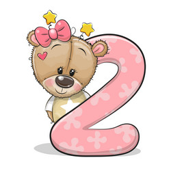 cartoon teddy bear girl and number two isolated vector image