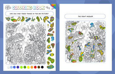 coloring book game sea bottom vector image