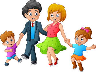 cartoon a happy family dancing vector image