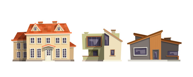 different styles of isolated houses front view vector image