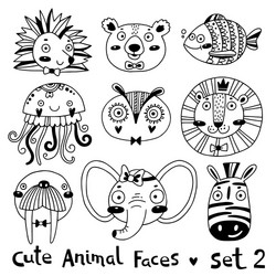 avatars funny animal faces hedgehog bear fish vector image