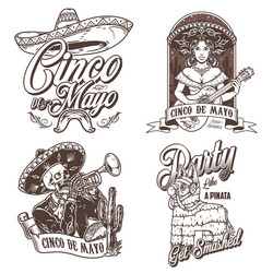 monochrome emblems set for cinco de mayo vector image