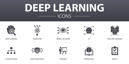 deep learning simple concept icons set contains vector image