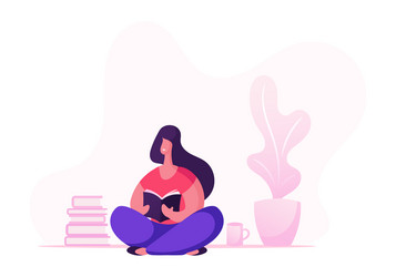 Education hobby concept woman sitting on floor vector