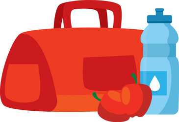 Handbag gym with bottle water and apple vector