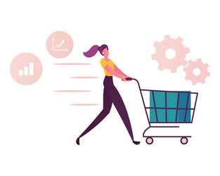 female character driving shopping trolley vector image