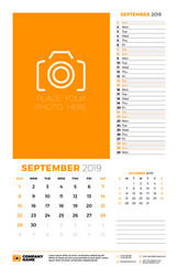 wall calendar planner template for september 2019 vector image