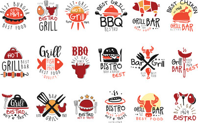 best grill bar promo signs set of colorful vector image