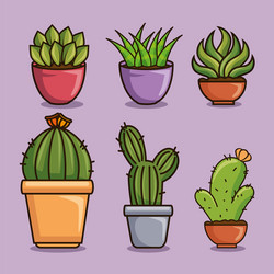 Cute kawaii cactus and succulent cartoon vector