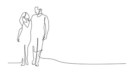 one line drawing of couple walking leisure vector image