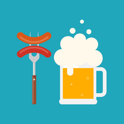 Beer mug with foam and sausage on a fork vector