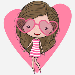 cartoon girl in a striped dress on heart vector image