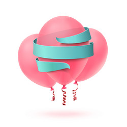 three pink balloons isolated with blue ribbon vector image