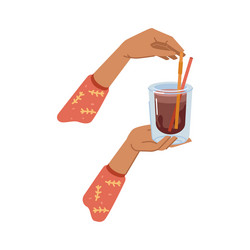 hot drink in glass cup served with straw vector image