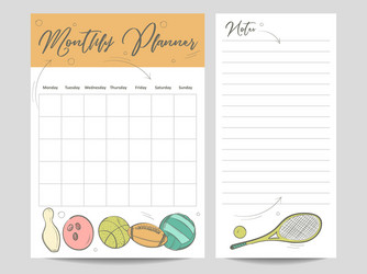 monthly planner and page for notes template vector image