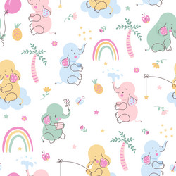 kid elephant seamless pattern elephants and palm vector image