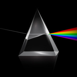 Rainbow light trough prism on dark background vector