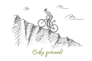 Hand drawn cyclist riding uphill with lettering vector