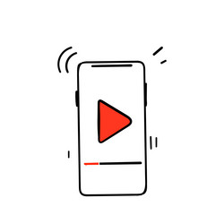 hand drawing doodle play video button on mobile vector image