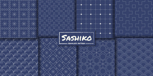 Japanese sashiko seamless pattern collection vector