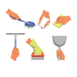 hands holding different tools for cleaning vector image