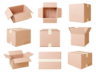 realistic cardboard boxes craft box for parcel vector image