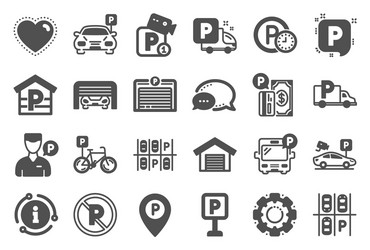 Parking icons set garage valet servant vector