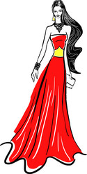 fashion sketch model in haute couture dress vector image