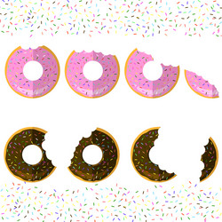 Sweet glaze pink and brown donuts on sparkles vector