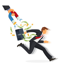 debt collector man with money running away vector image