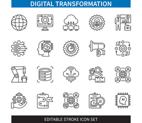 digital transformation editable stroke icon set vector image