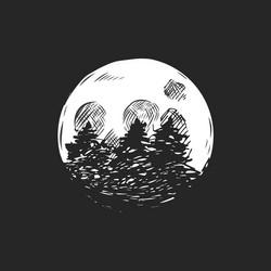 full moon in dark sky hand drawn vector image