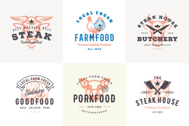 hand drawn logos and labels farm animals vector image