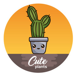 Cute kawaii cactus and succulent cartoon vector